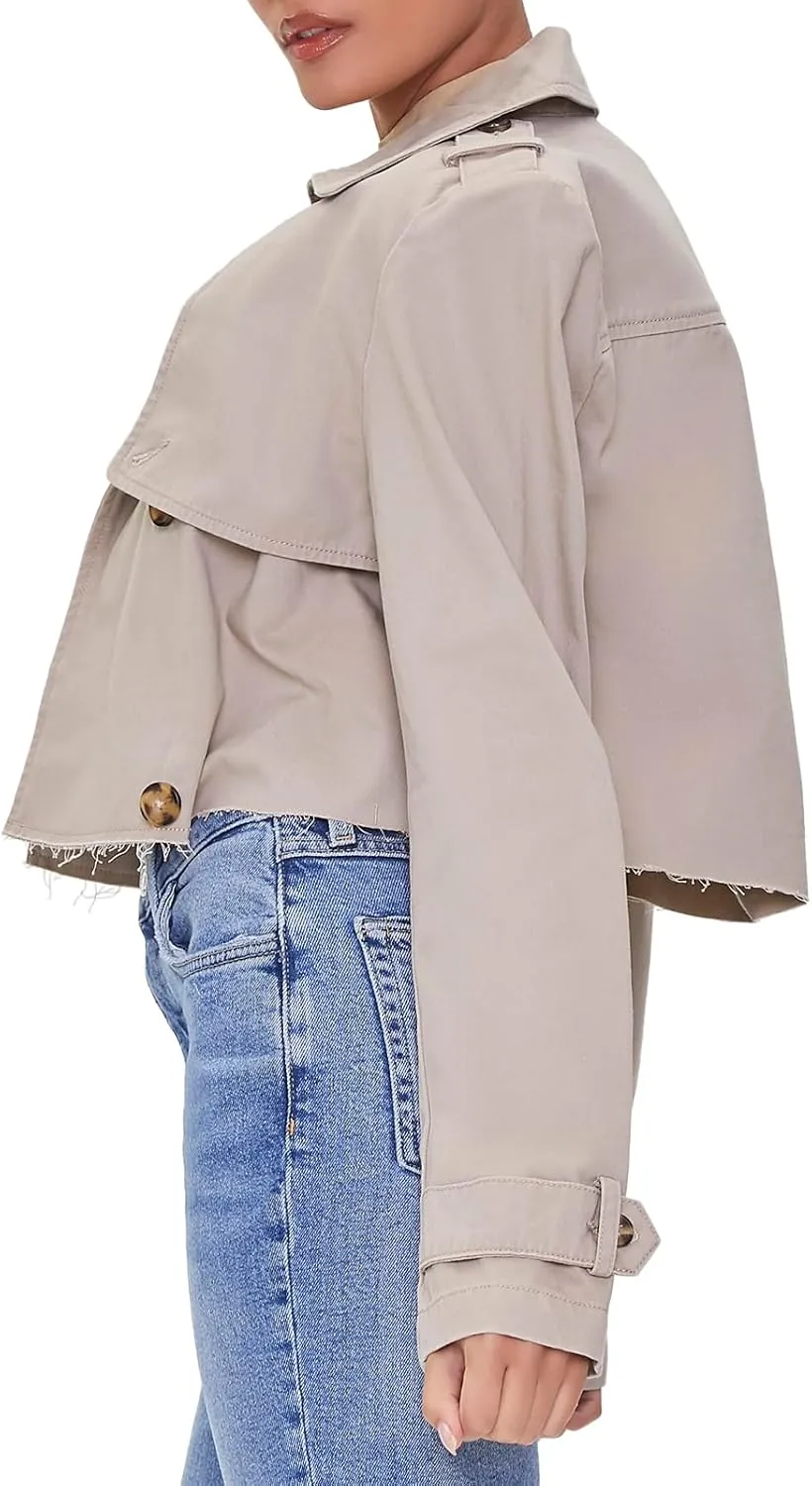 Forever 21 Women's Cropped Double-Breasted Twill Jacket