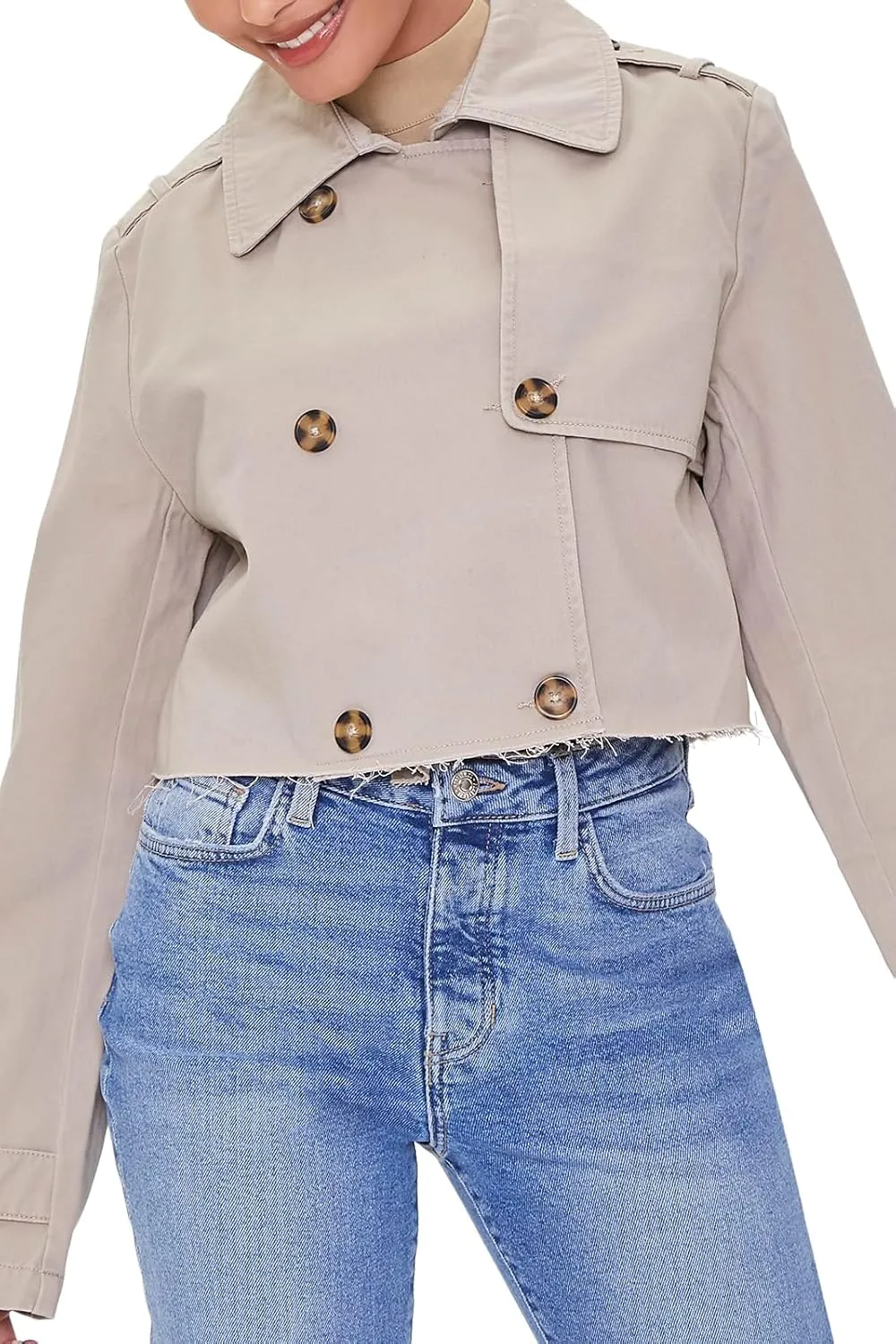 Forever 21 Women's Cropped Double-Breasted Twill Jacket