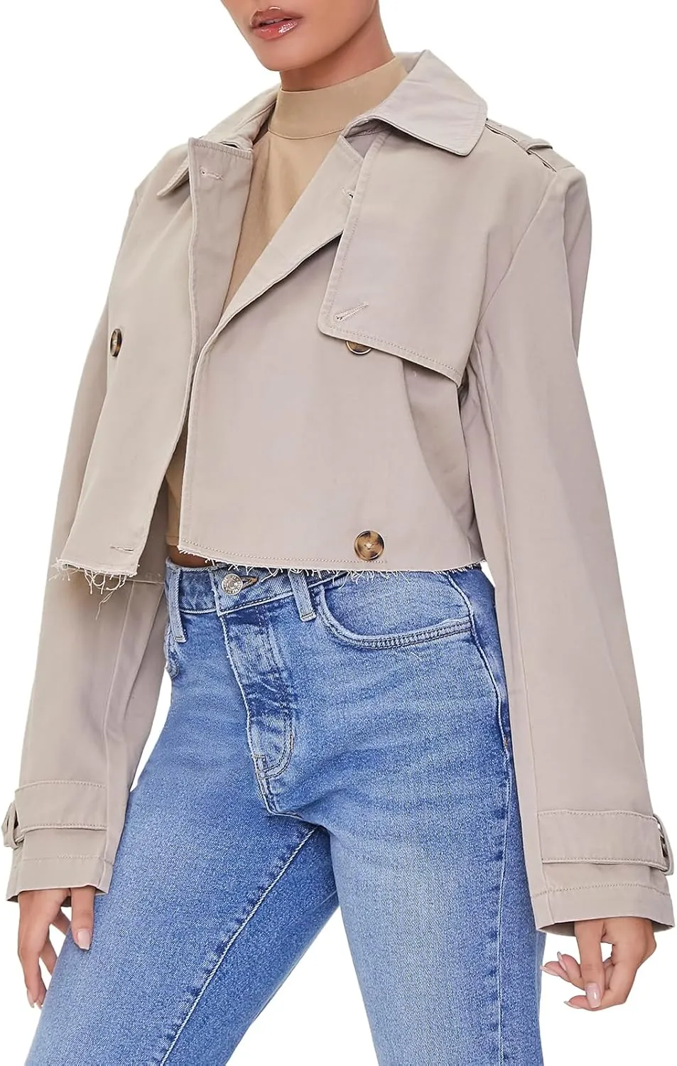 Forever 21 Women's Cropped Double-Breasted Twill Jacket