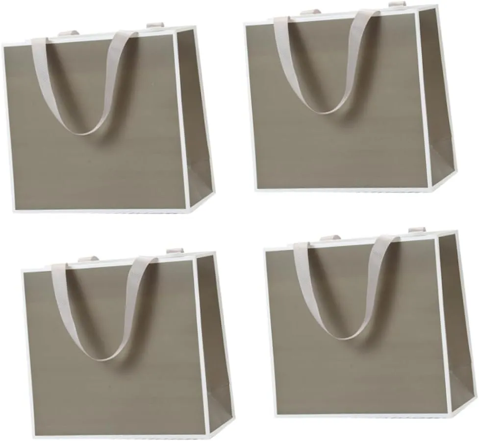 FRCOLOR 4 Pack Jewelry Pouches Jumbo Size Paper Bags Flat Bottom Rope Handles for Parties Grey