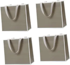 FRCOLOR 4 Pack Jewelry Pouches Jumbo Size Paper Bags Flat Bottom Rope Handles for Parties Grey