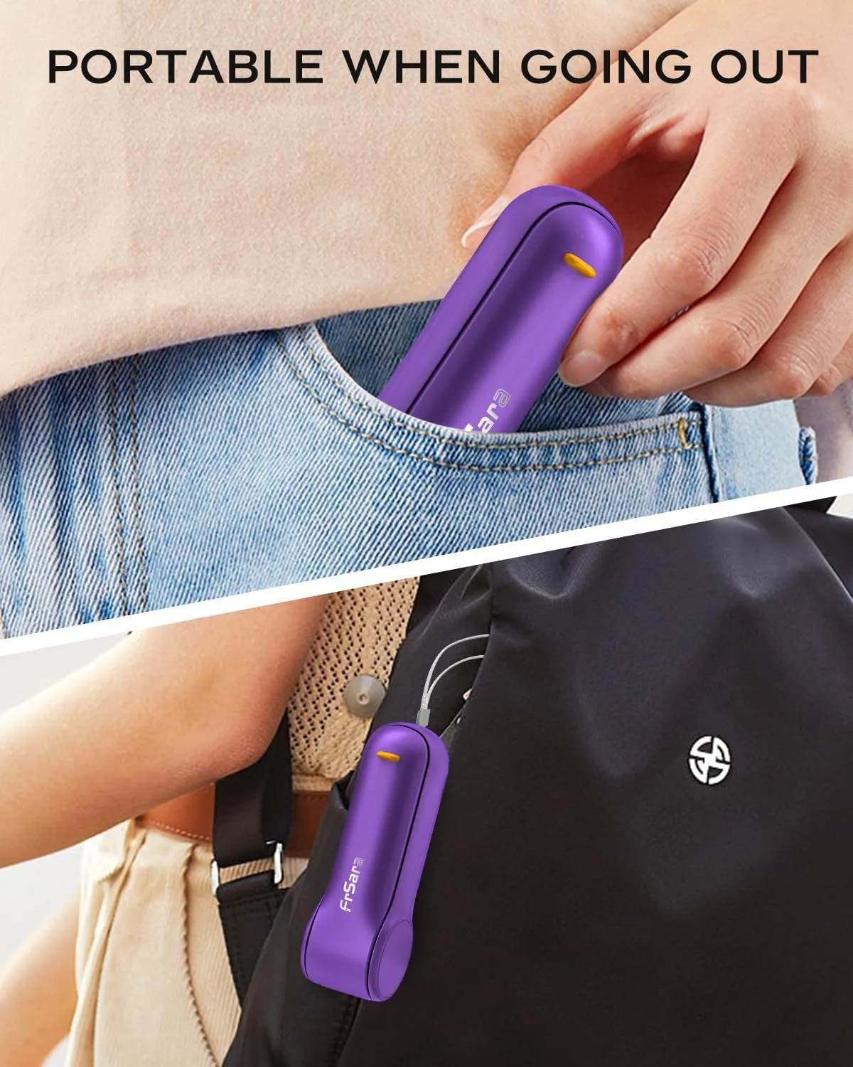 FrSara Portable Handheld Fan Rechargeable, USB Rechargeable Small Pocket Fan, 2000mAh Battery With Power Bank, Upgraded Long Battery Life, Three-Speed, Suitable for Women Outdoors and Travel