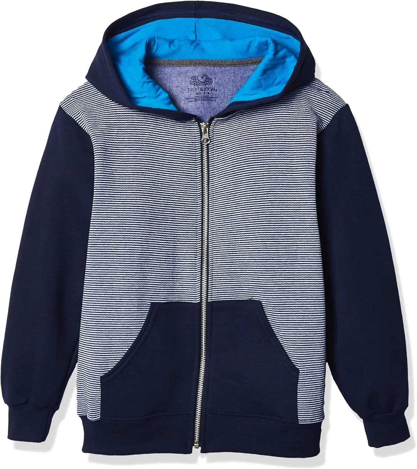 Fruit of the Loom boys Fleece Sweatshirts, Hoodies, Sweatpants & Joggers Shirt, Full Zip - Navy Stripe, X-Small US