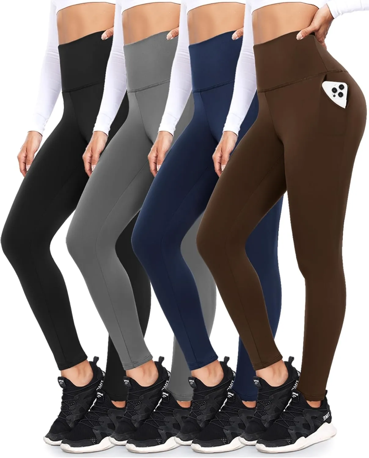 FULLSOFT 4 Pack Leggings with Pockets for Women,Soft High Waisted Tummy Control Workout Yoga Pants