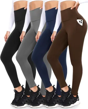 FULLSOFT 4 Pack Leggings with Pockets for Women,Soft High Waisted Tummy Control Workout Yoga Pants