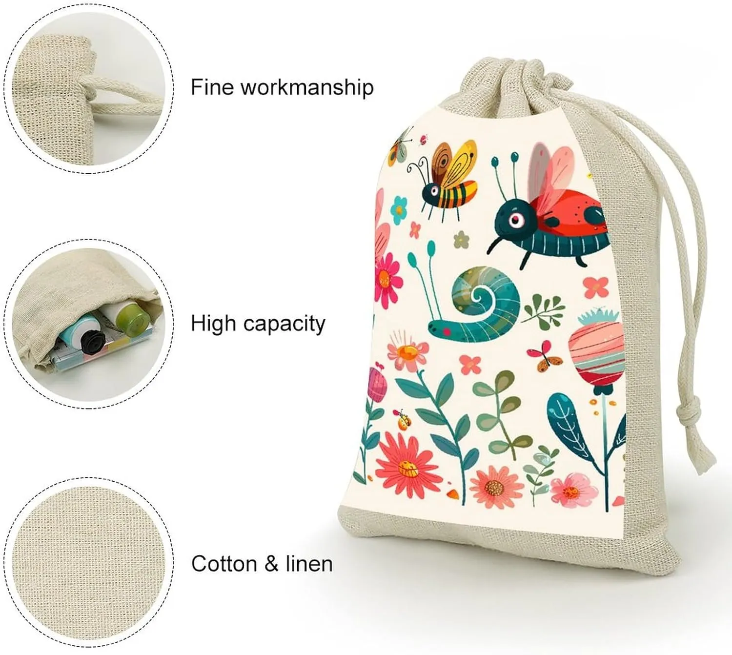 FZQVSGW 8 Pack Favors Bags Cartoon Small Insect Burlap Bags Reusable Drawstring Gift Bag for Party Decorations