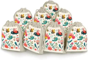FZQVSGW 8 Pack Favors Bags Cartoon Small Insect Burlap Bags Reusable Drawstring Gift Bag for Party Decorations