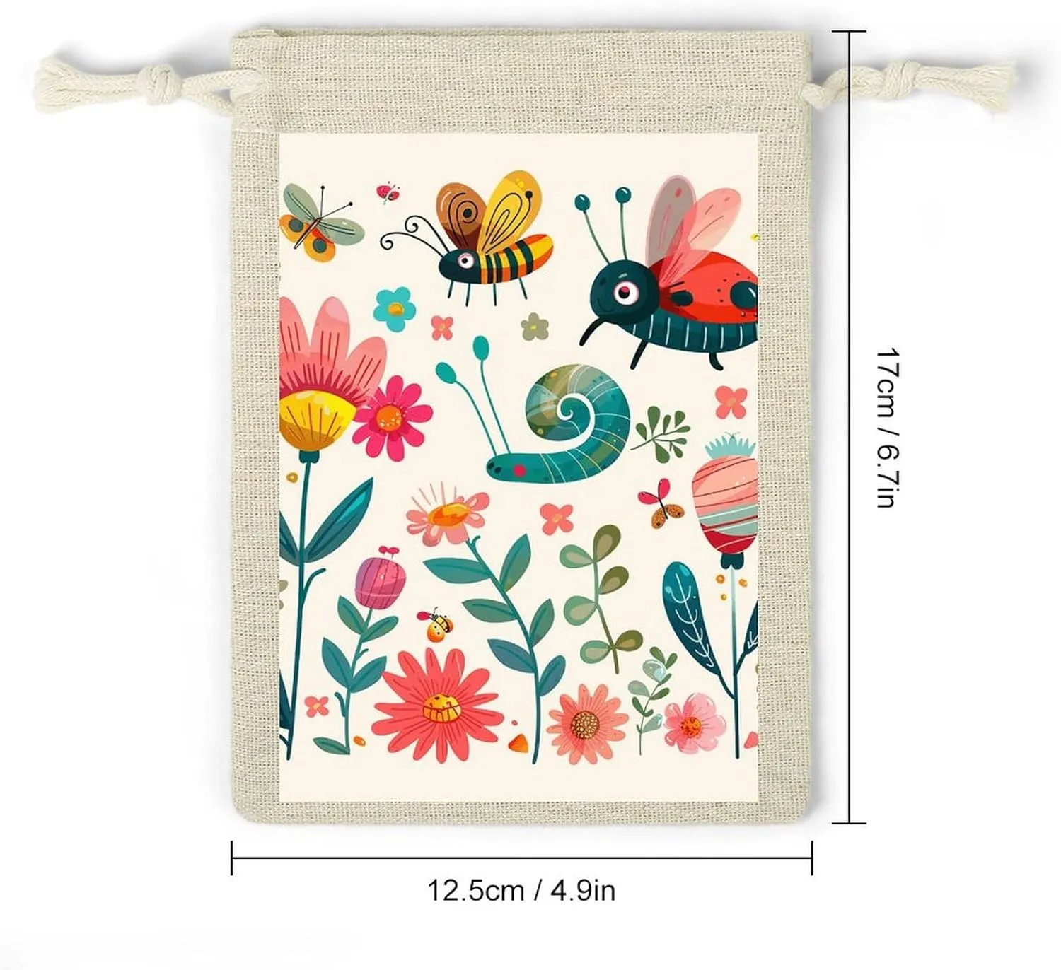 FZQVSGW 8 Pack Favors Bags Cartoon Small Insect Burlap Bags Reusable Drawstring Gift Bag for Party Decorations