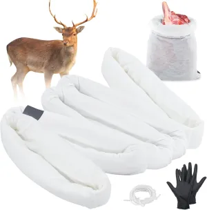 Game Bags Elk Hunting Meat Bags 5 Pack, 48inch/60inch Reusable Rolled Heavy Duty Elk Quarter Bags with Reflective Strips and Gloves for Meat, Deer, Moose, Antelope, Duck