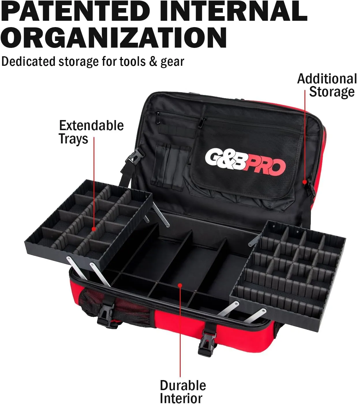 G&BPRO Full Size Backpack with Extending Tray System | All-in-one Mobile Workstation Travel Bag (Red)