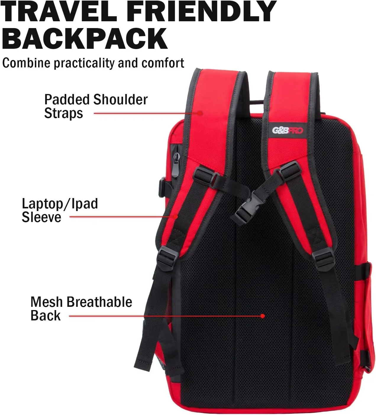 G&BPRO Full Size Backpack with Extending Tray System | All-in-one Mobile Workstation Travel Bag (Red)