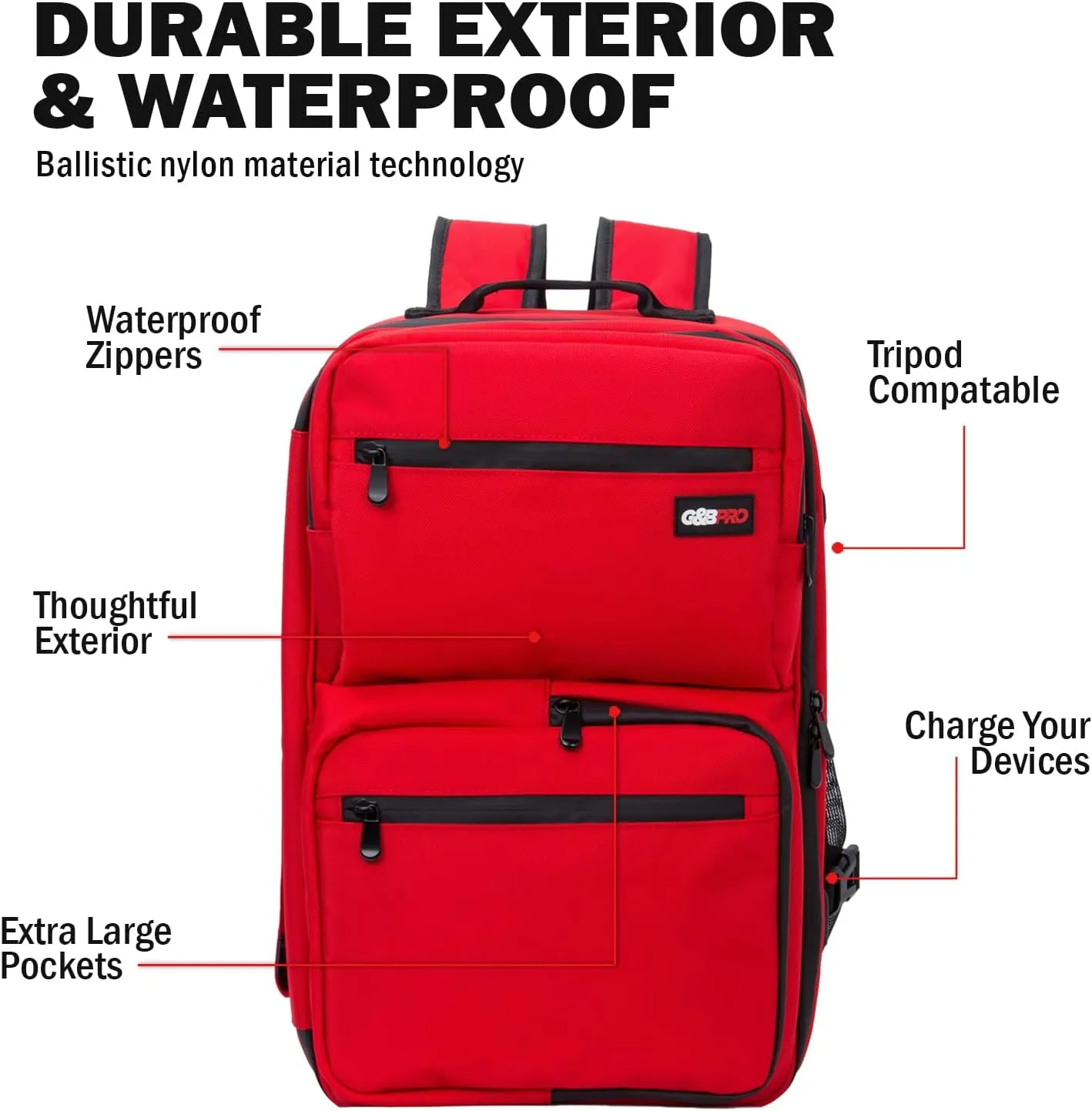 G&BPRO Full Size Backpack with Extending Tray System | All-in-one Mobile Workstation Travel Bag (Red)