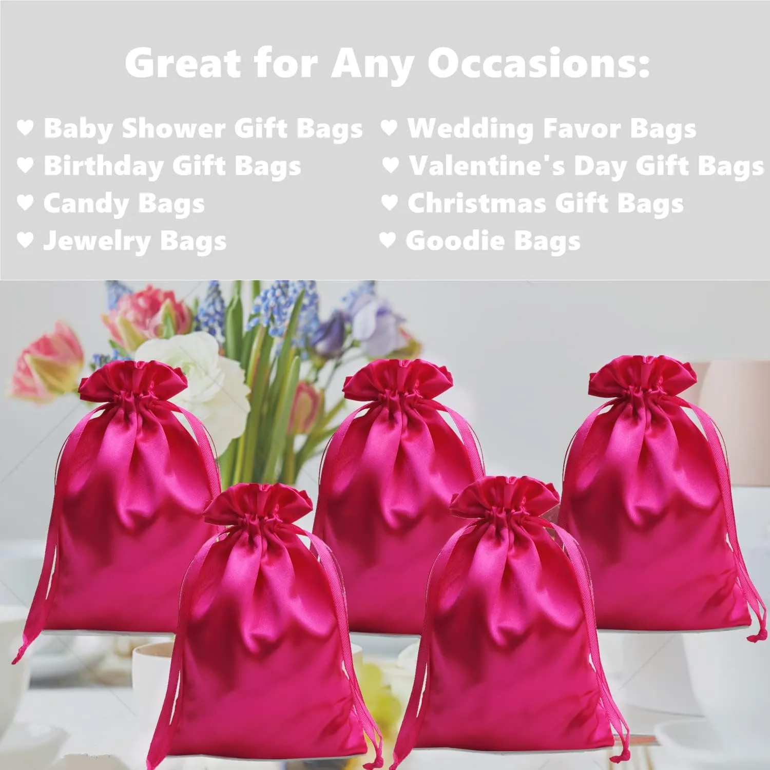 Gbateri 35 PCS 6" x 9" Satin Pouch Wedding Favor Drawstring Bags - Jewelry Pouches - Fabric Gift Candy Bags for Valentine's Day, Birthday (Hot Pink)