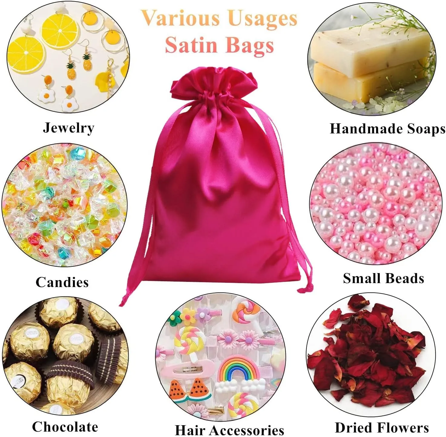 Gbateri 35 PCS 6" x 9" Satin Pouch Wedding Favor Drawstring Bags - Jewelry Pouches - Fabric Gift Candy Bags for Valentine's Day, Birthday (Hot Pink)