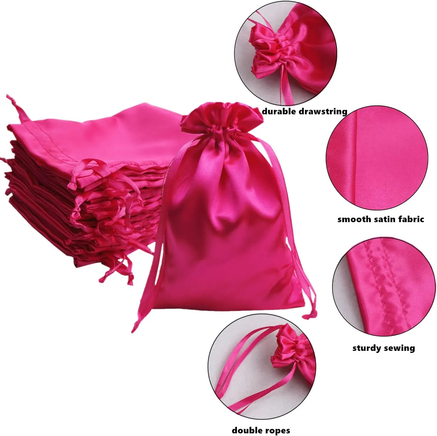 Gbateri 35 PCS 6" x 9" Satin Pouch Wedding Favor Drawstring Bags - Jewelry Pouches - Fabric Gift Candy Bags for Valentine's Day, Birthday (Hot Pink)
