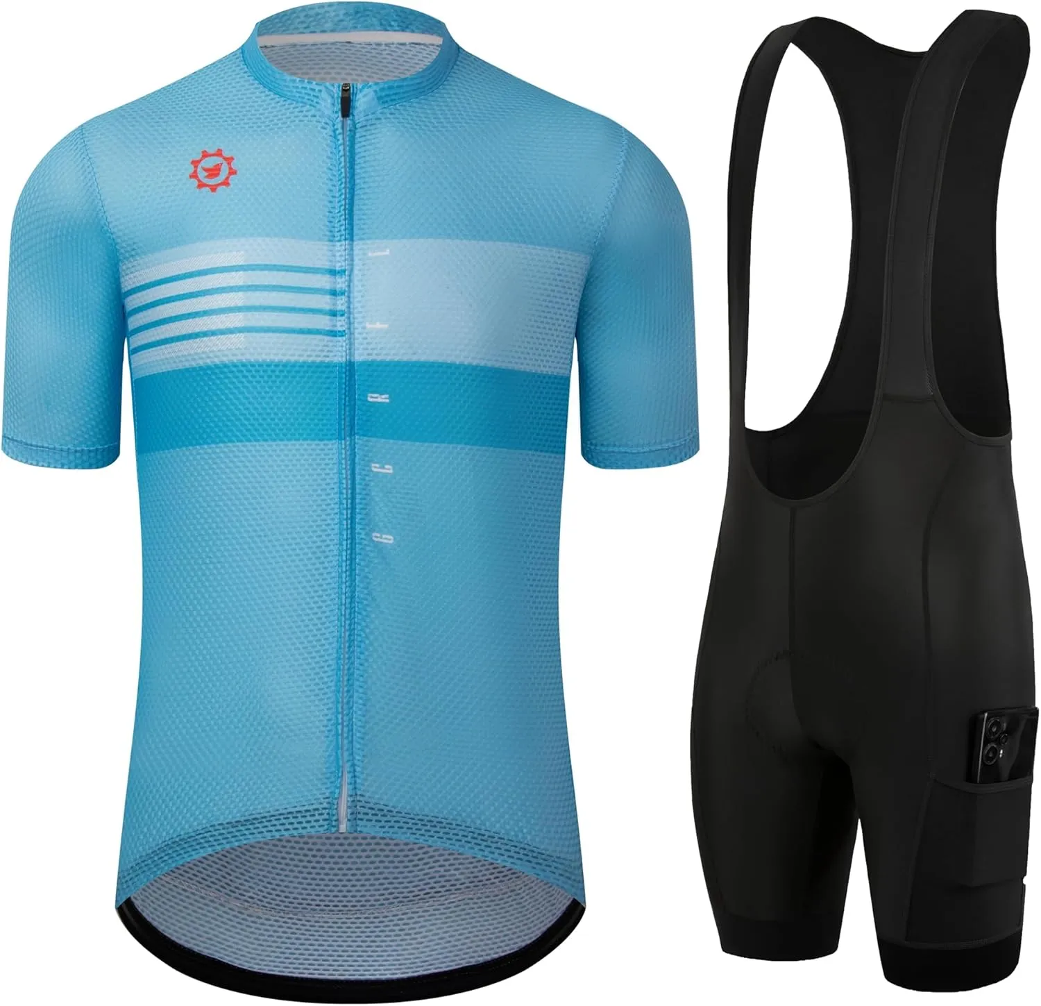 GCRFL Men's Cycling Jersey Sets Road Bike Jersey Riding Shirts Lightweight, Bib Shorts with Pockets Padded