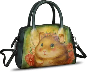 Genuine Leather Handbag for Women Hand Painted Top Handle Purse Retro Handmade Satchel Vintage Crossbody Hobo Bag