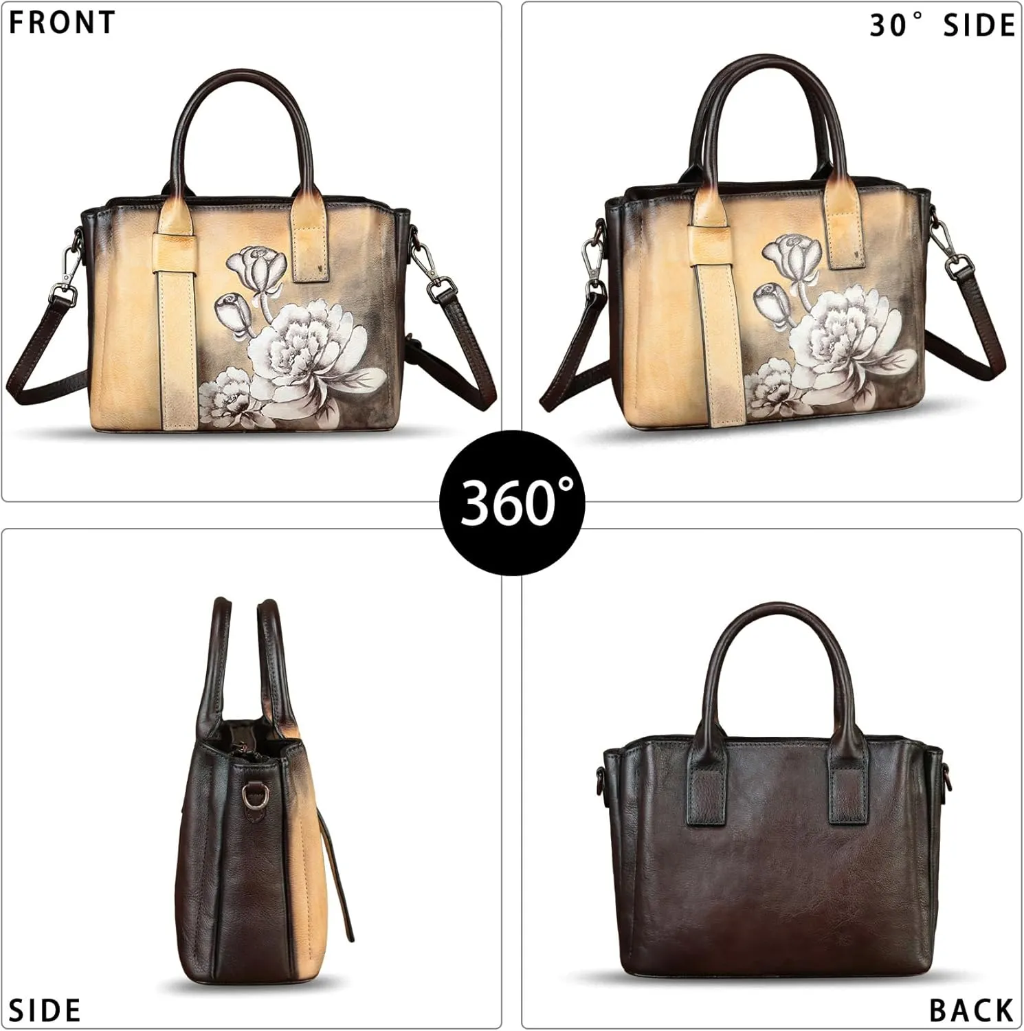 Genuine Leather Satchel for Women Hand Painted Leather Handbag Top Handle Bags Handmade Purse Crossbody Bag