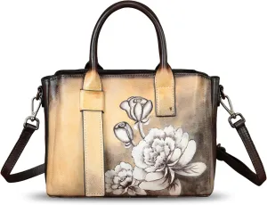 Genuine Leather Satchel for Women Hand Painted Leather Handbag Top Handle Bags Handmade Purse Crossbody Bag