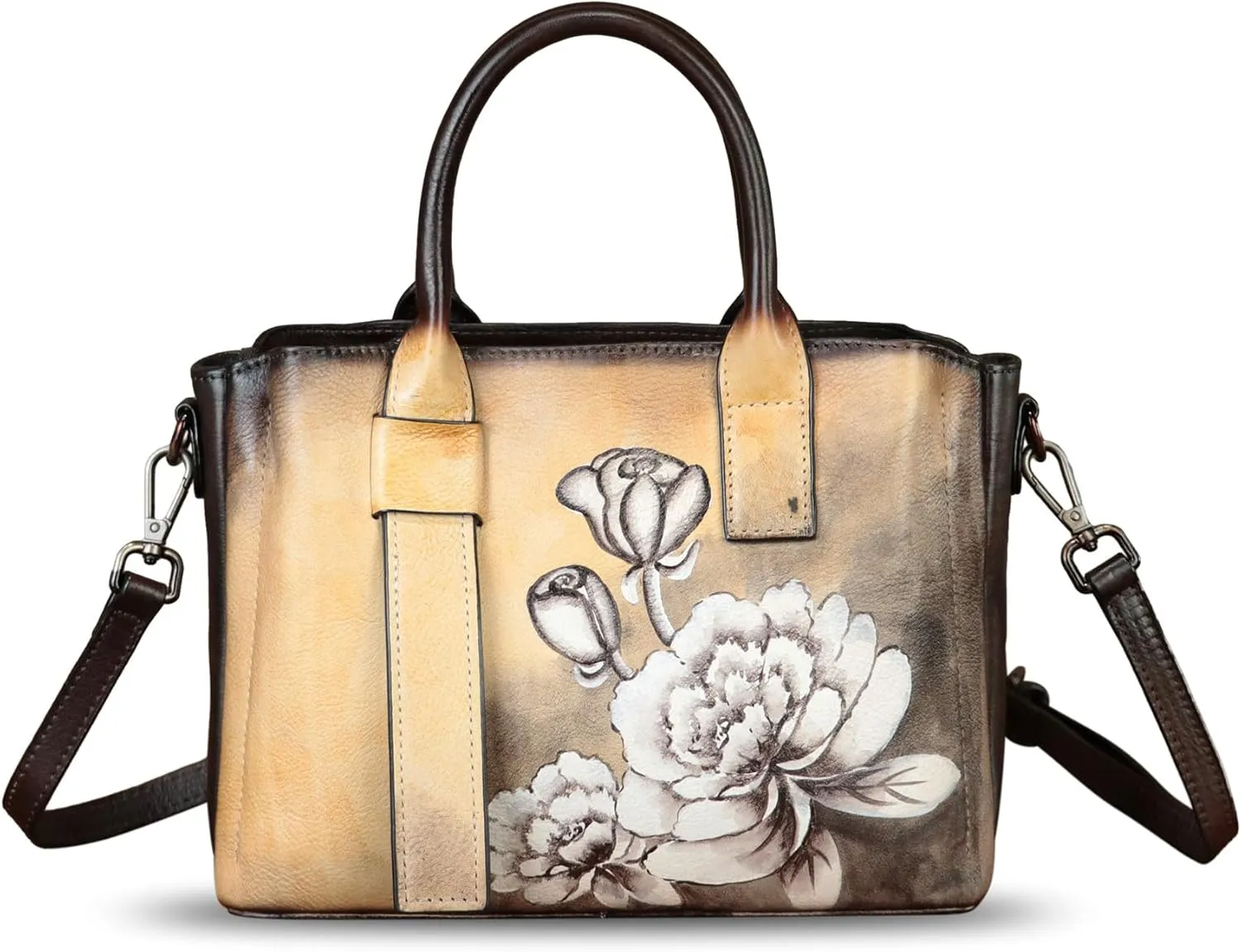 Genuine Leather Satchel for Women Hand Painted Leather Handbag Top Handle Bags Handmade Purse Crossbody Bag