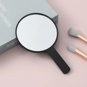 GeRRiT Cosmetic Mirror, Square HD Handheld Mirror, Portable Handheld Handle, Beauty Small Mirror Round Black