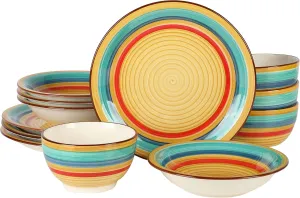 Gibson Home Rainbow Hand-Painted Stoneware Dinnerware Set - Yellow, Service for 4 (12pcs)