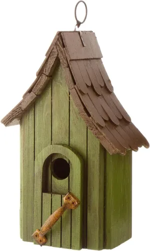 Glitzhome Green Hand Painted Garden Wood Birdhouse with Single Roof Hanging Bird House for Outside