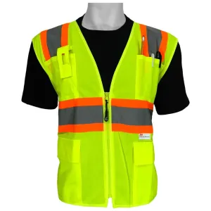 Global Glove GLO-003 FrogWear Lightweight Polyester Class 2 Surveyor's Style Safety Vest with 3M Reflective Fabric, 5X-Large, Lime Green (Case of 50)