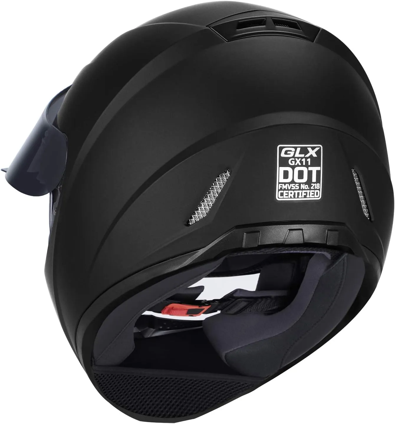GLX GX11 Compact Motorcycle Helmet - Matte Black, Large - Full Face w/ Tinted Visor, DOT Approved