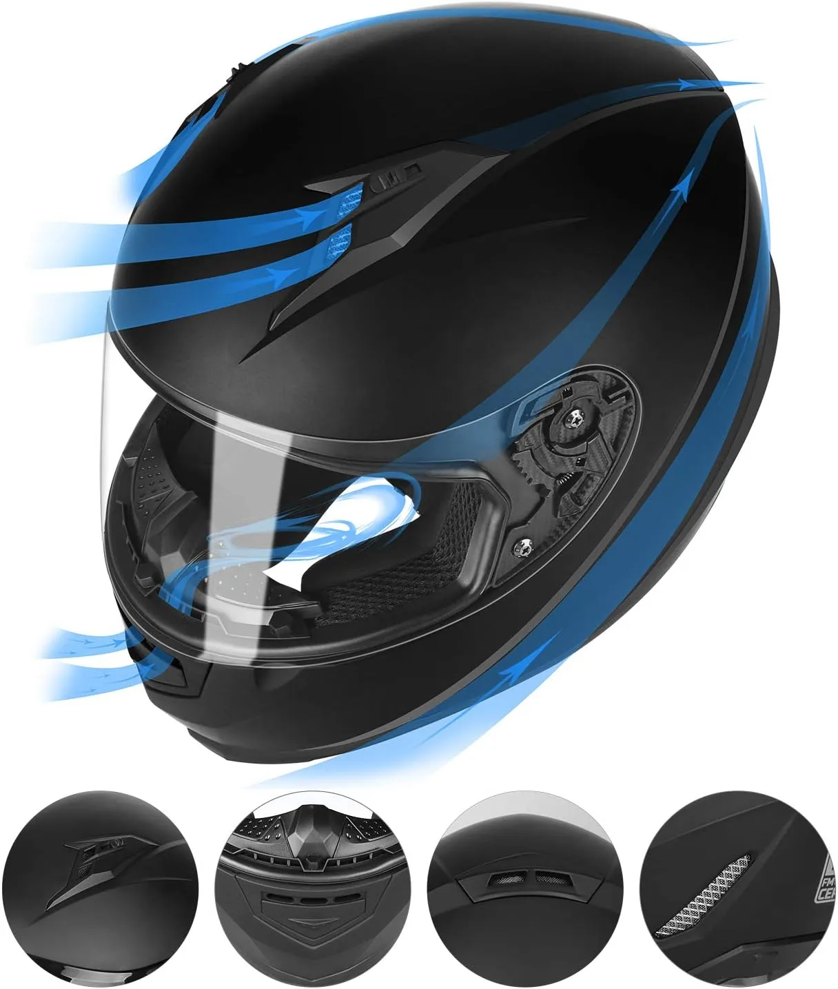 GLX GX11 Compact Motorcycle Helmet - Matte Black, Large - Full Face w/ Tinted Visor, DOT Approved