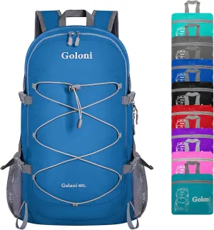 Goloni Ultra Lightweight Packable Backpack 40L - Foldable Hiking Backpack Water Resistant Small Foldable Daypack for Travel,Po Blue