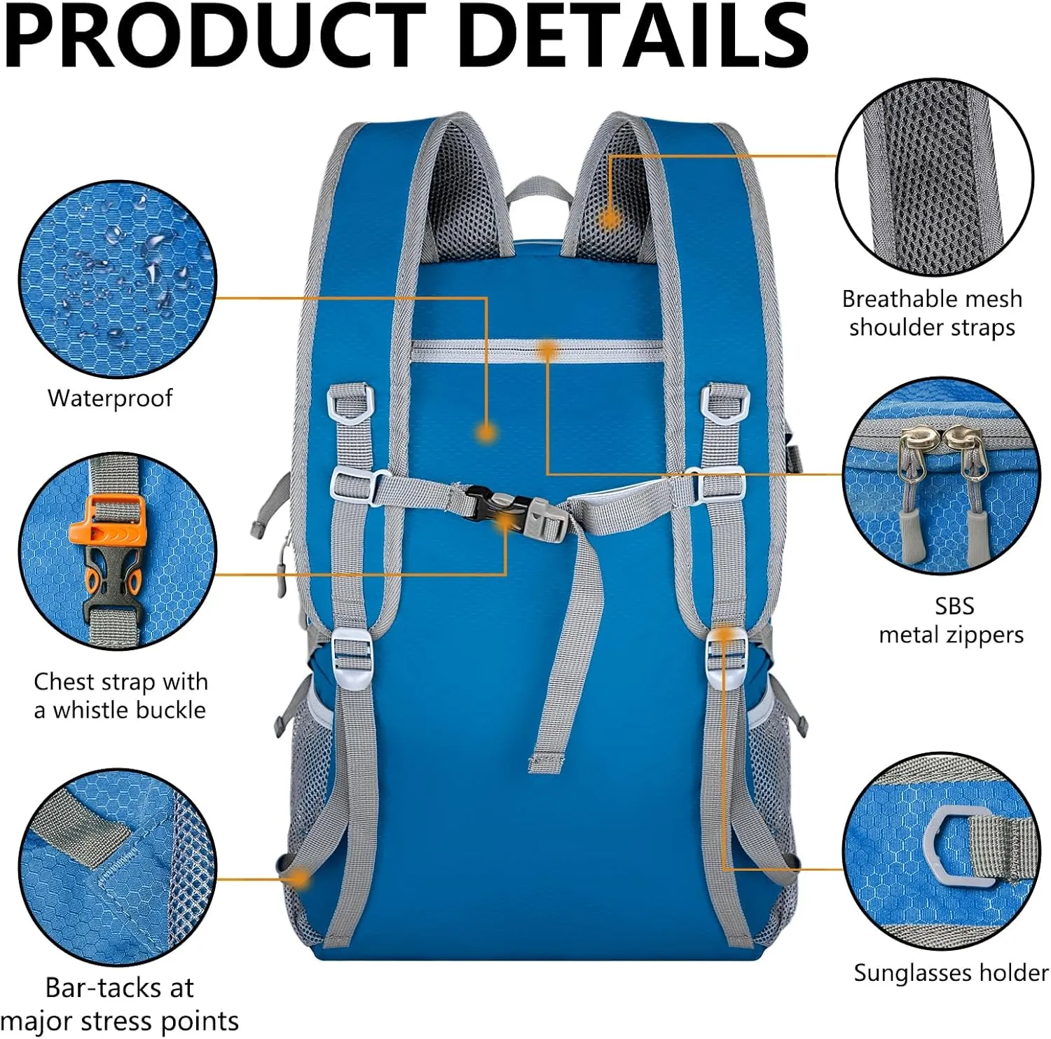 Goloni Ultra Lightweight Packable Backpack 40L - Foldable Hiking Backpack Water Resistant Small Foldable Daypack for Travel,Po Blue