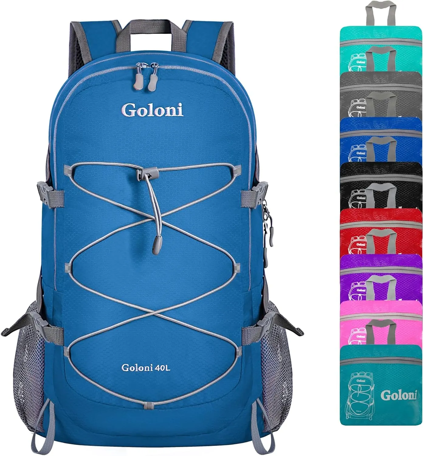 Goloni Ultra Lightweight Packable Backpack 40L - Foldable Hiking Backpack Water Resistant Small Foldable Daypack for Travel,Po Blue