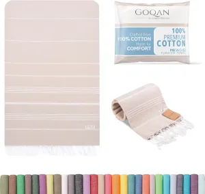 GOQAN Turkish Beach Towel Oversized 39x71 | Thin, Lightweight, 100% Cotton and Sand Free Towel is Suitable for Beach, Bathroom, Pool, Travel & Swim | Odor Free Thanks to Quick Dry Property - Beige