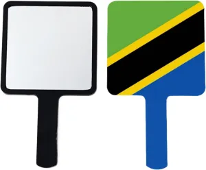 GOYMFKM Novelty Republic of Tanzania Flag Hand Mirror, Square Portable Makeup Hand Held Mirror with Handle for Salon, Barber, Grooming, Vanity Black 12×22Cm