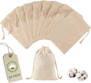 Greenmile 24 Pack Organic Cotton Muslin Bags | 4x6" | Reusable Small Cloth Bag