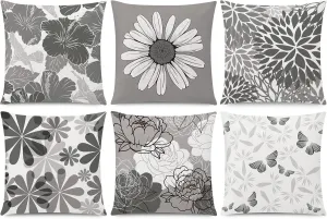 Grey Pillow Covers 18x18 Set of 6 Decorative Daisy Flower Throw Pillow Cover for Couch Modern Cushion Cover for Patio Living Room Cushion Bed Farmhouse Home Decor