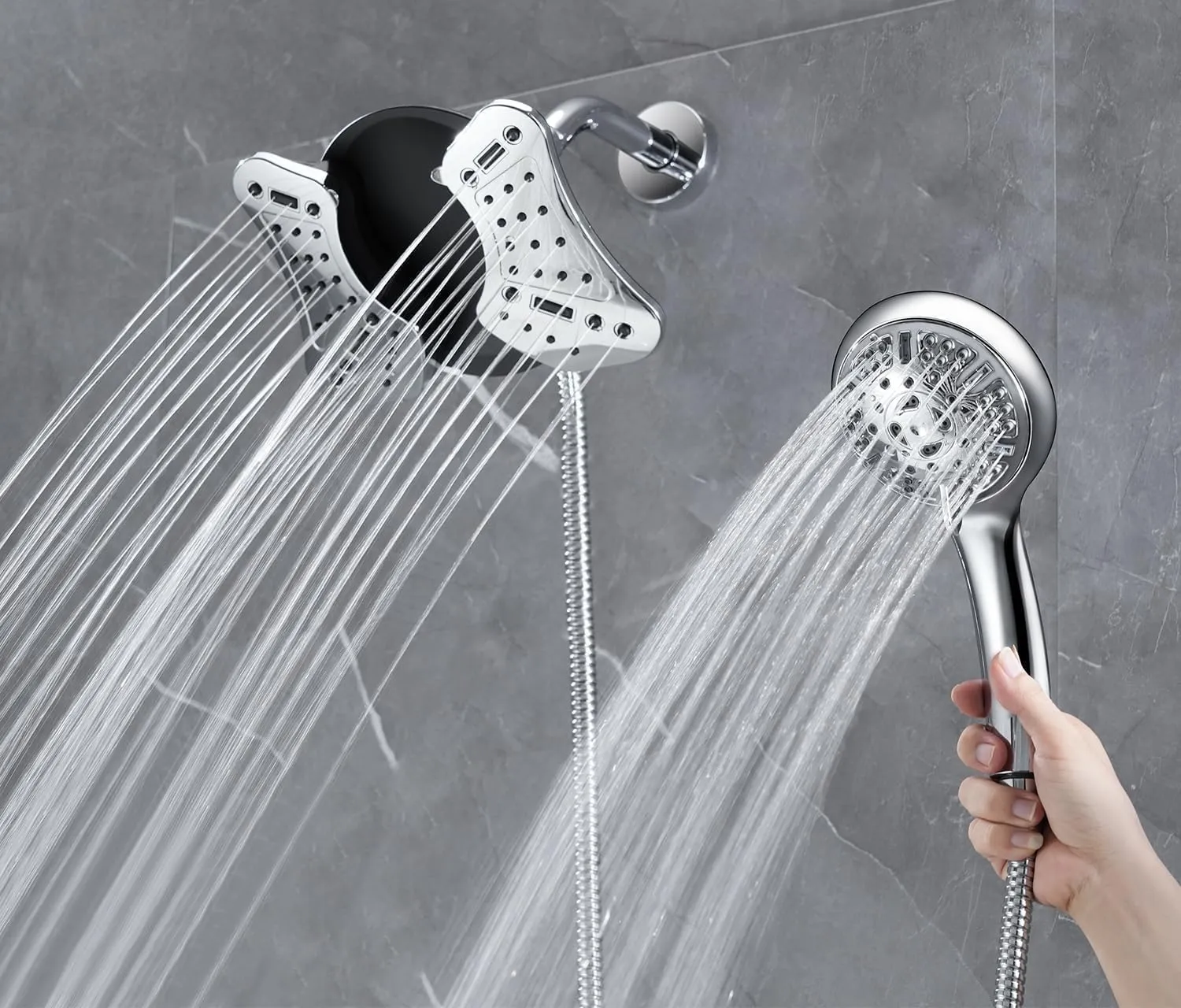 GRICH Filtered Shower Head with Handheld: 2.5GPM Shower Heads with Handheld Spray Combo,2 in 1 Rainfall Shower Head & Handheld Shower Headwith 60 Inch Hose
