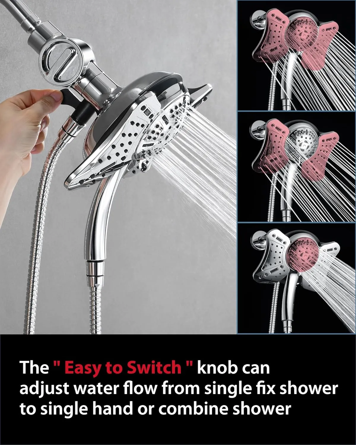 GRICH Filtered Shower Head with Handheld: 2.5GPM Shower Heads with Handheld Spray Combo,2 in 1 Rainfall Shower Head & Handheld Shower Headwith 60 Inch Hose