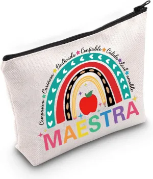 Gzrlyf Maestra Makeup Bag Bilingual Spanish Teacher Gift Bilingual Teacher Gift Language Teacher Gift Cosmetic Bag (apple MAESTRA makeup bag)