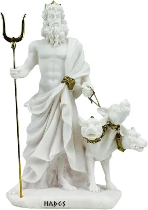 Hades Pluto God of Underworld & Cerberus Statue Sculpture White Gold 9.45 in