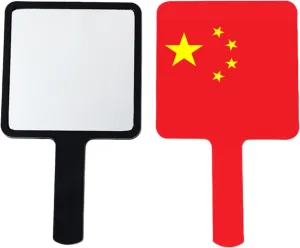 Hand Held Mirror with Handle for Makeup, Novelty China Africa Flags Hand Mirror for Shaving, Portable Travel Vanity Mirror for Men Women(Square) Black 9×16Cm