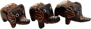 Hand Made Wood Artisans Gajah Iring Javanese Elephant Family Tail to Tail Miniature Figurine Set 2.75" L