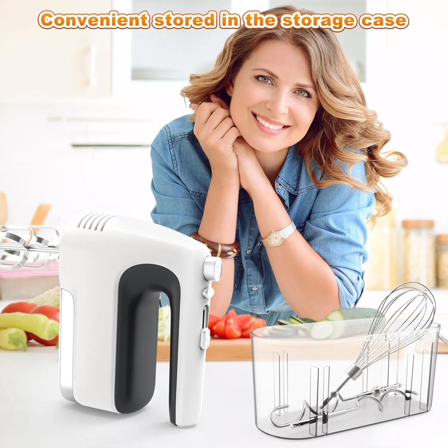 Hand Mixer, 5-Speed 400W Motor with Turbo Boost & Storage Case, 2x Flat Beaters, 2x Dough Hooks, 1x Whisk for Baking (White)