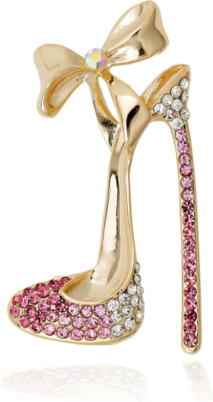 Hand Painted Crystals Rhinstones High Heel Shoe Brooch Pin