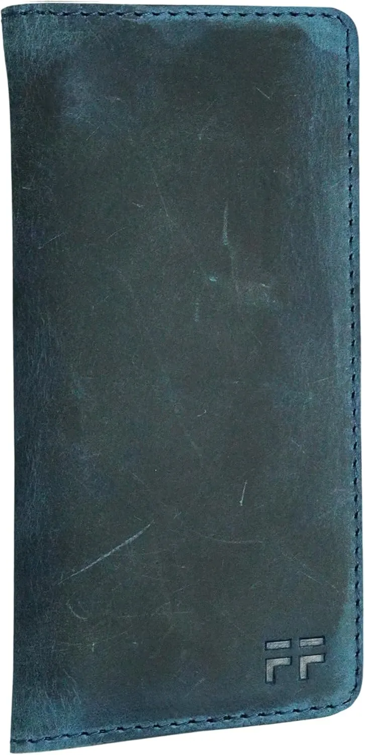 Hand Stitched Genuine Top Grain Long Leather Wallet for men | RFID Blocking Bifold Tall Mens Wallet | 1 ID Window | Total 10 Slots | Perfect leather gifts for men. BLUE