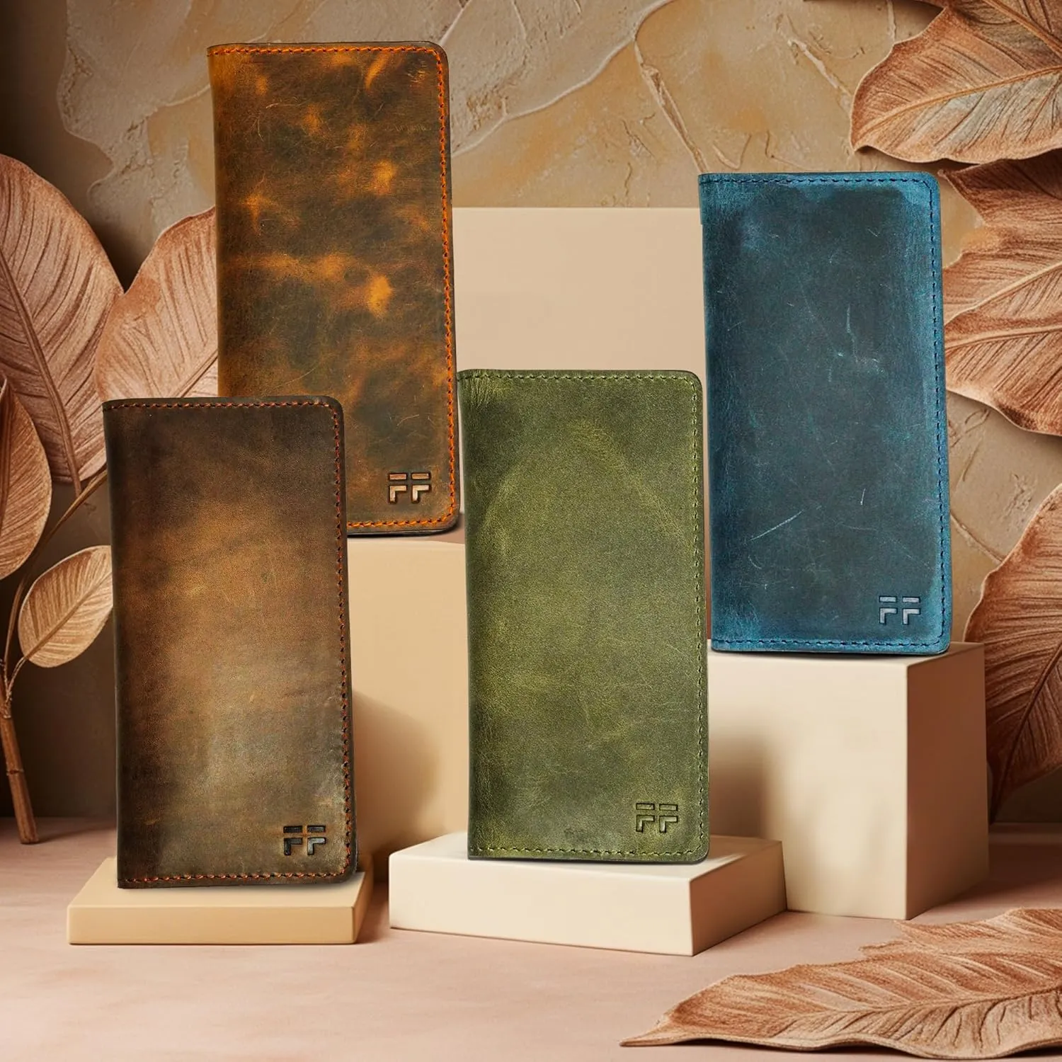 Hand Stitched Genuine Top Grain Long Leather Wallet for men | RFID Blocking Bifold Tall Mens Wallet | 1 ID Window | Total 10 Slots | Perfect leather gifts for men - TAN