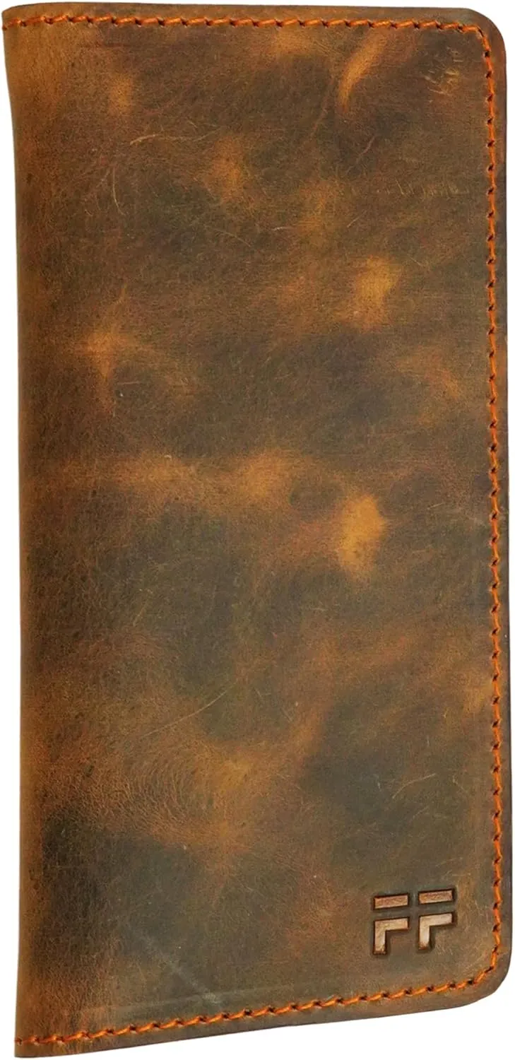 Hand Stitched Genuine Top Grain Long Leather Wallet for men | RFID Blocking Bifold Tall Mens Wallet | 1 ID Window | Total 10 Slots | Perfect leather gifts for men - TAN