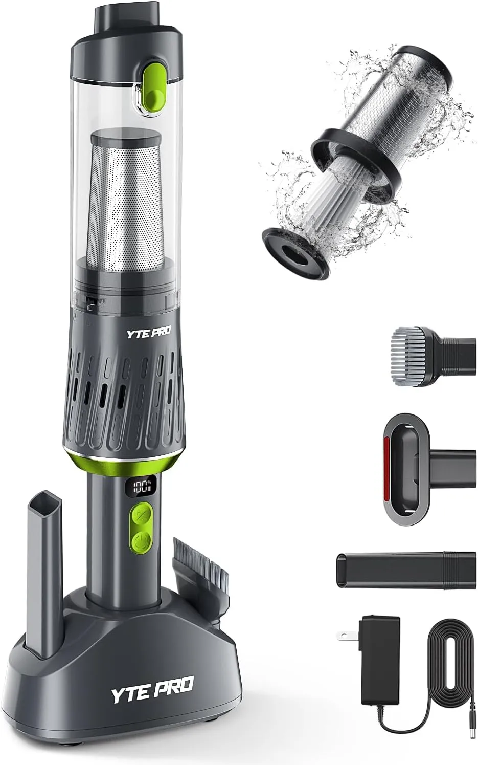 Handheld Vacuum, Cordless Car Vacuum Cleaner 20KPa with Fast Charging Dock, 25 Mins Runtime Powerful Car Vacuum Lightweight Portable Hand Held Vacuum One-Touch Empty for Home Gooseberrygreen