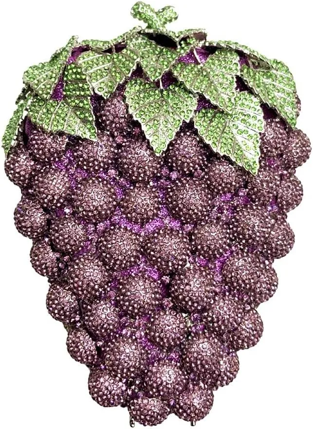 Hollow Carved Grape Rhinestone Evening Clutch Women Luxury Crystal Handbags Purses for Party and Wedding
